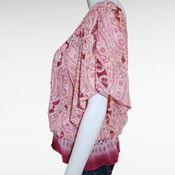 Mudd Pink Paisley Sheer Peplum Square Neck Blouse Size Large - Picture 2 of 6